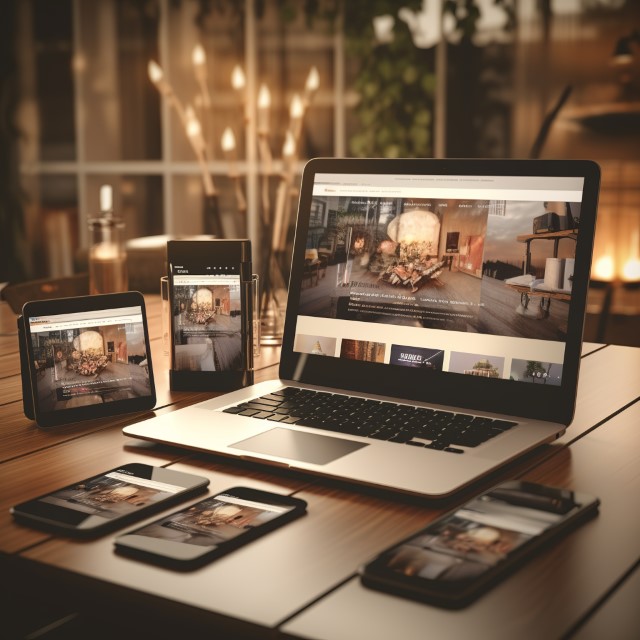 illustration of A laptop smartphone and tablet on a table displa responsive website