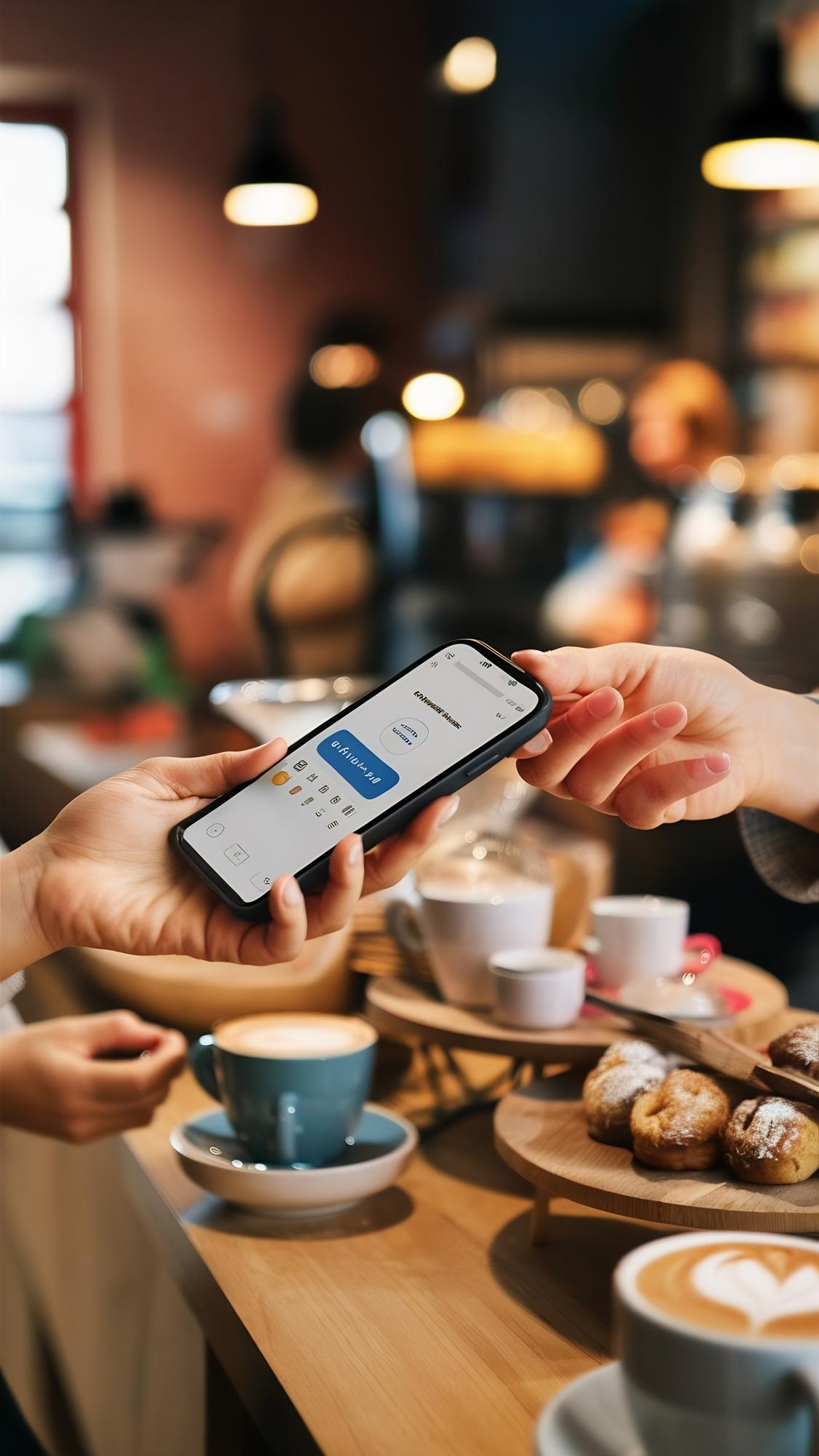 Pay for goods by credit card through a smartphone in a coffee shop