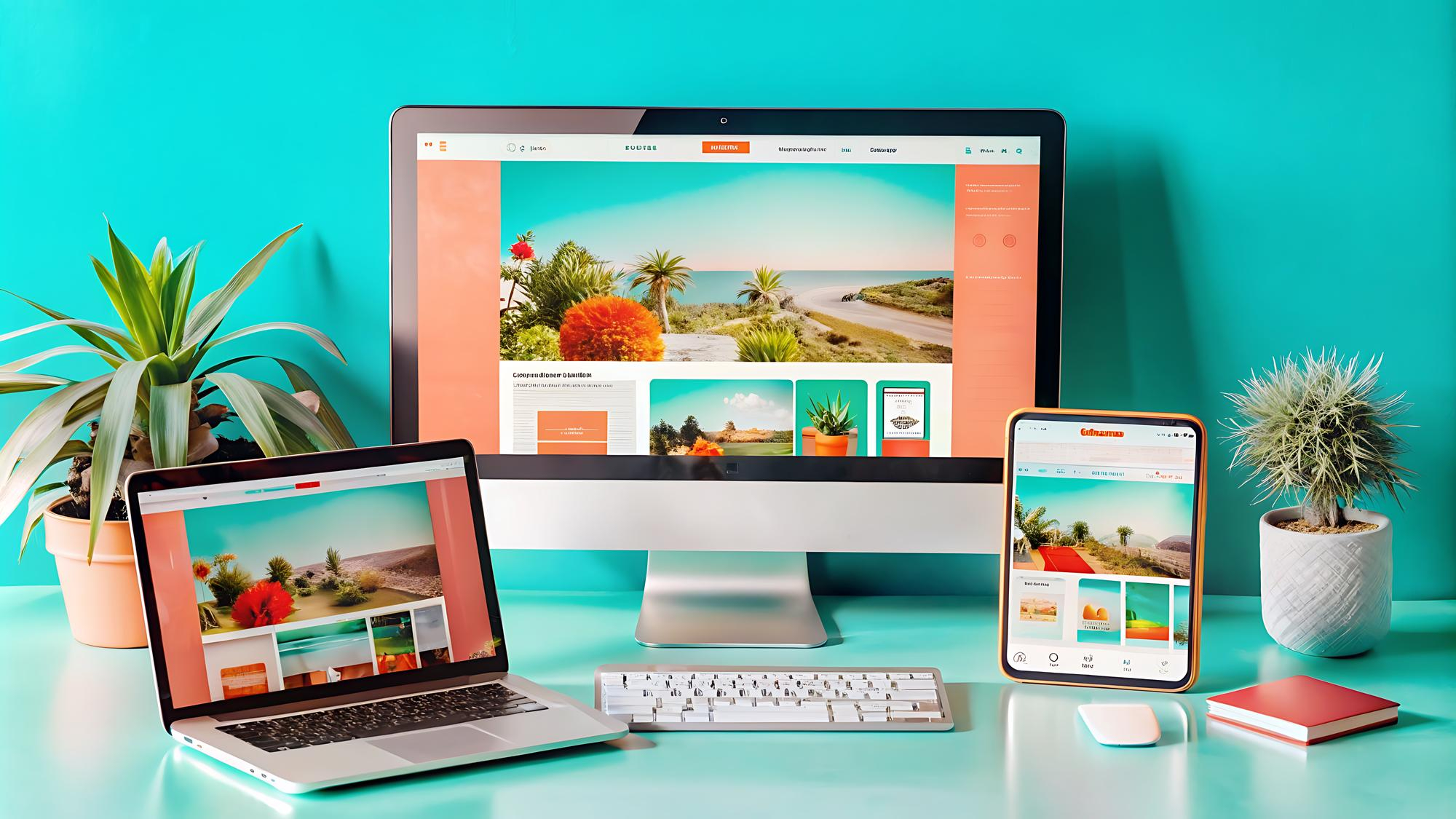 Webdesign mockup imac desk website laptop smartphone
