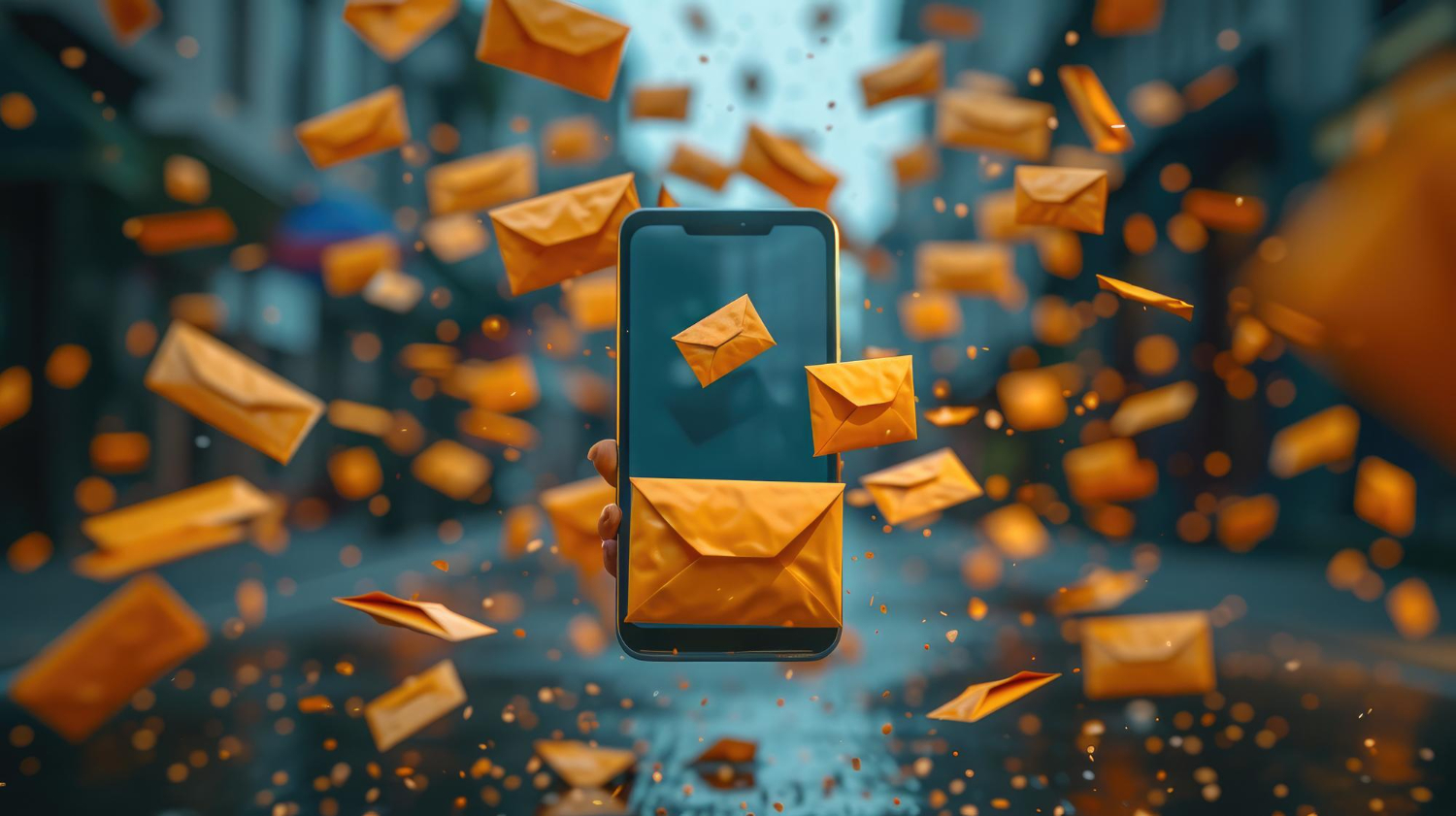 SMS Marketing Services Oshawa - Email Flood Envelopes Overflowing Above Smartphone